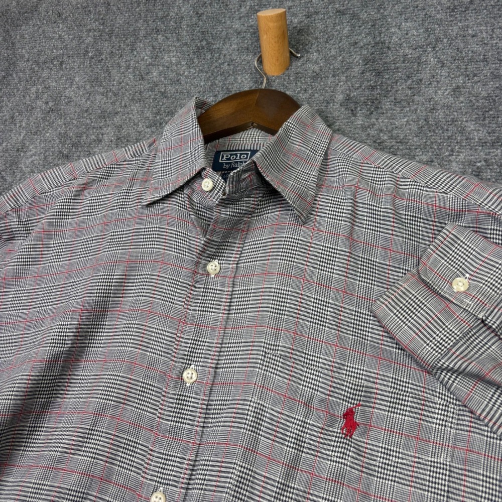 Polo Ralph Lauren Shirt Mens M Gray Plaid Lowell Sport Cotton Long Sleeve 0681